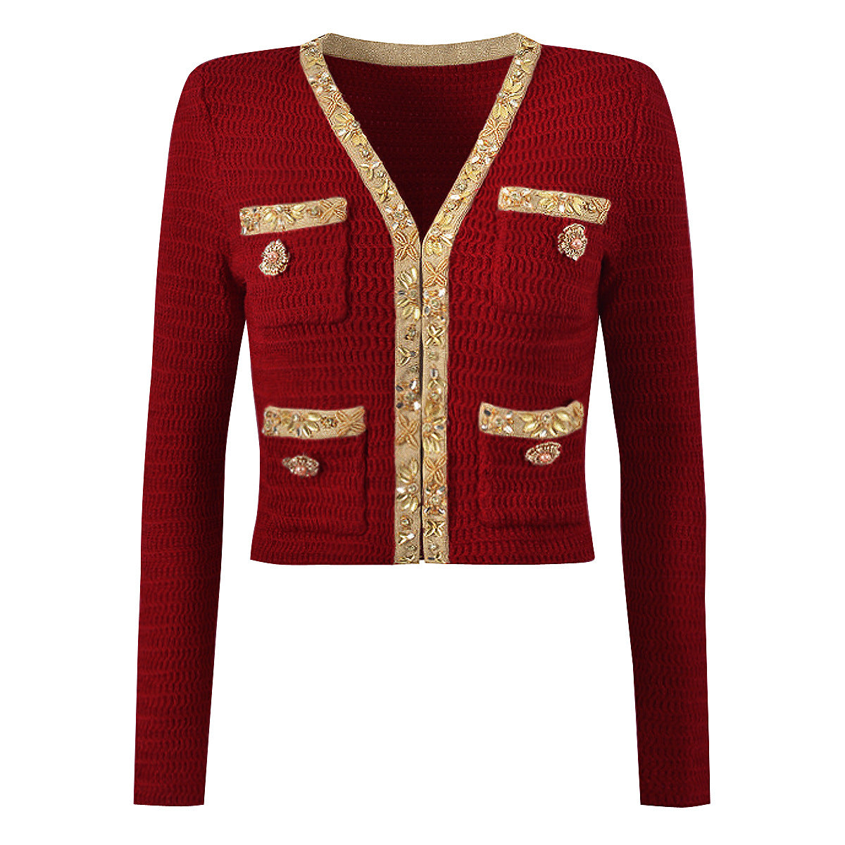Women's Fashionable Knitted Sequin Bead Cardigan Sweater Set + Hip Skirt