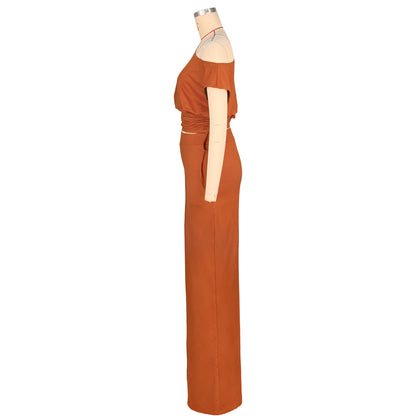 Asymmetric Pleated Jumpsuit Two Piece Set