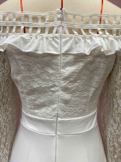 Lace Dress off Shoulder Lotus Leaf Wedding Party Cocktail Dress New Arrivals