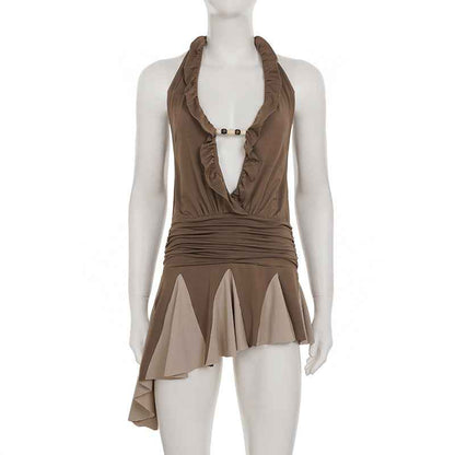 MUNSIEUR Backless Pleated Irregular Asymmetric Dress