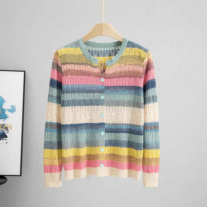 Striped Long Sleeved Loose Knitted Cardigan Sweater