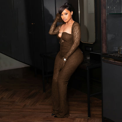 Women Drop Lace Cutout Drawstring Jumpsuit for Women New Arrivals