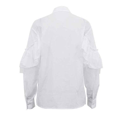 Ruffled Polo Collar Long Sleeve Blouse