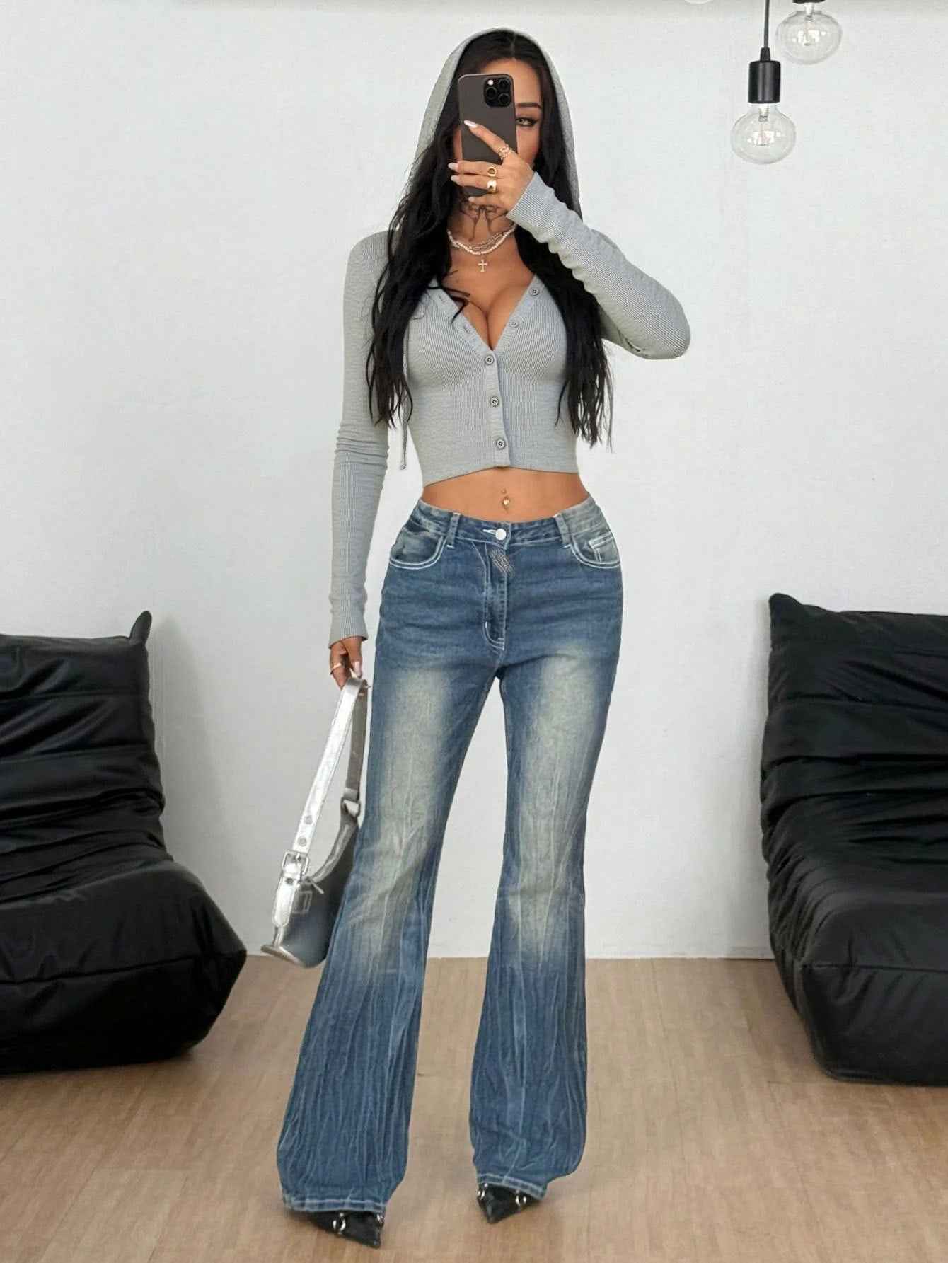 Knitted Cardigan Cropped Sweater