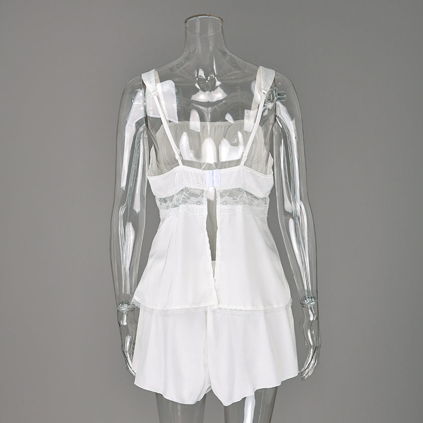 Summer Lace Strap Sleepwear Pajamas Two Piece Set