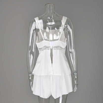 Summer Lace Strap Sleepwear Pajamas Two Piece Set