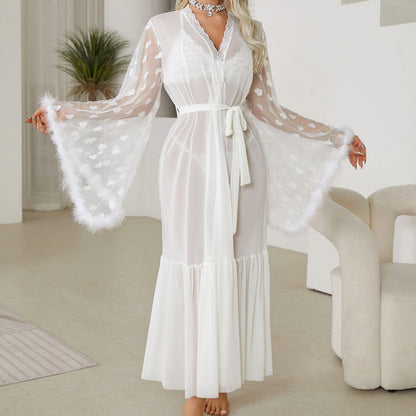 Mesh Nightgown Seductive Cardigan Pajamas