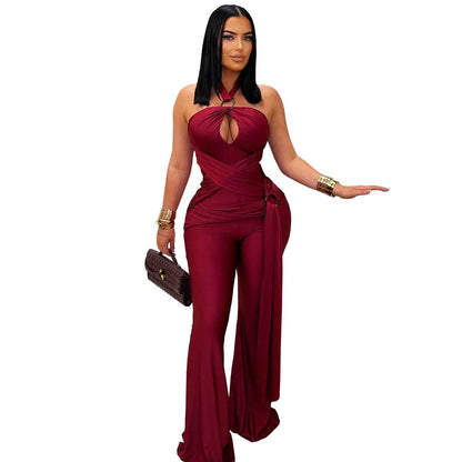 Solid Color Elegant Halter Jumpsuit