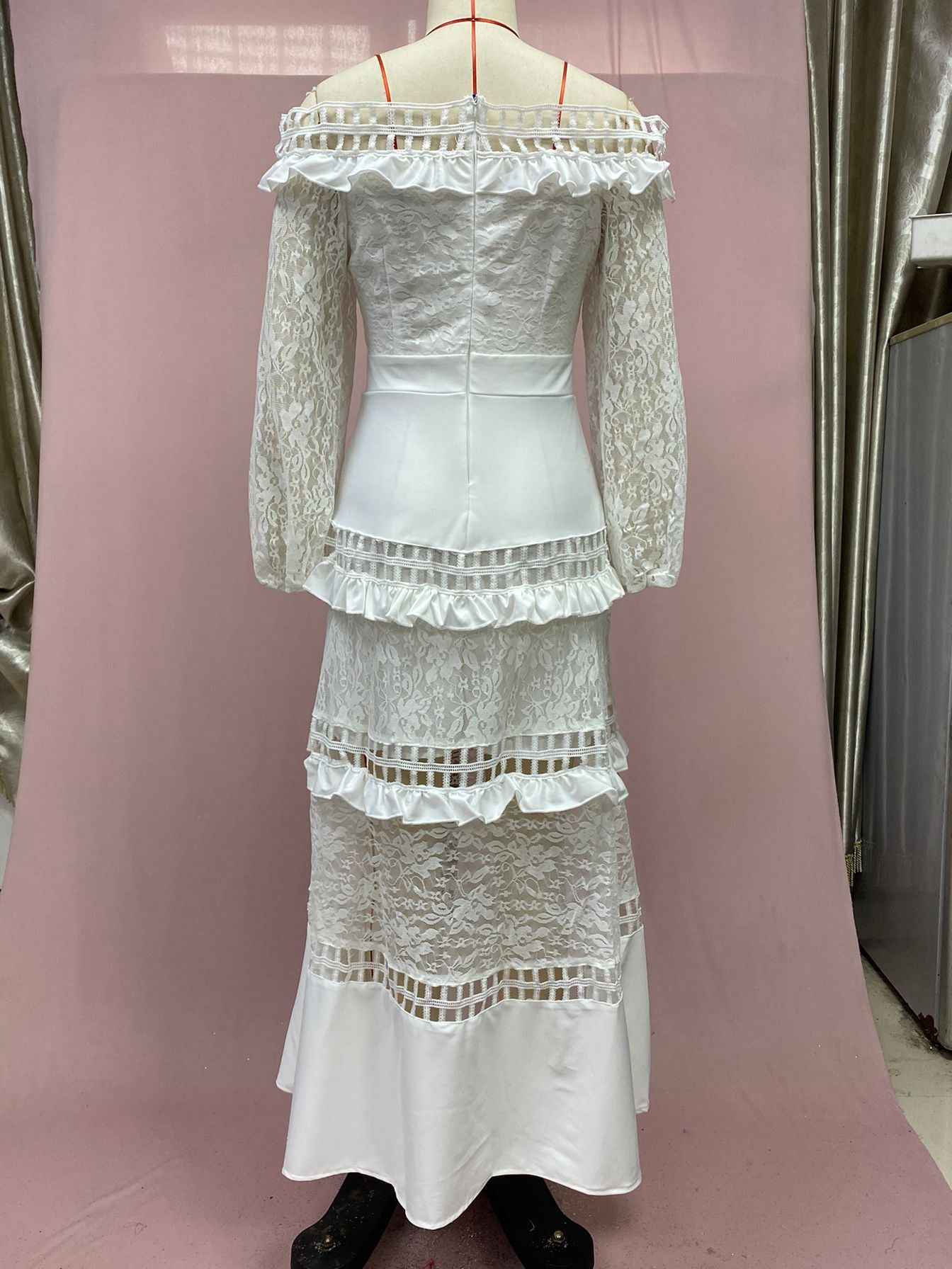 Lace Dress off Shoulder Lotus Leaf Wedding Party Cocktail Dress New Arrivals