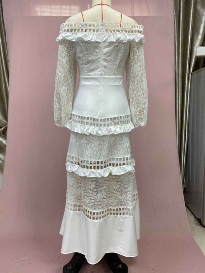 Lace Dress off Shoulder Lotus Leaf Wedding Party Cocktail Dress New Arrivals