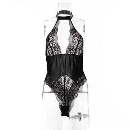 Sexy Patent Leather Lace Stitching One Piece Nightclub Temptation Sexy Lingerie Set