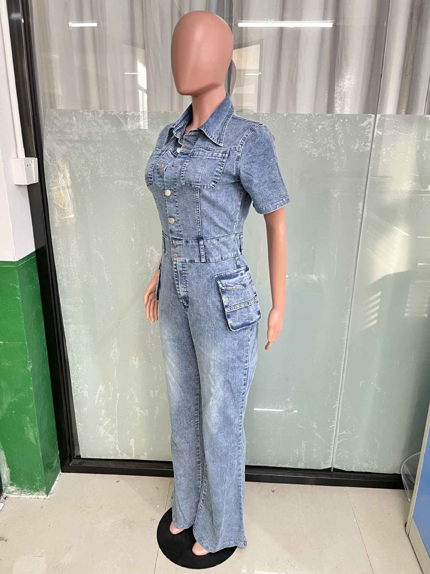 Floral Wash Denim Jumpsuit