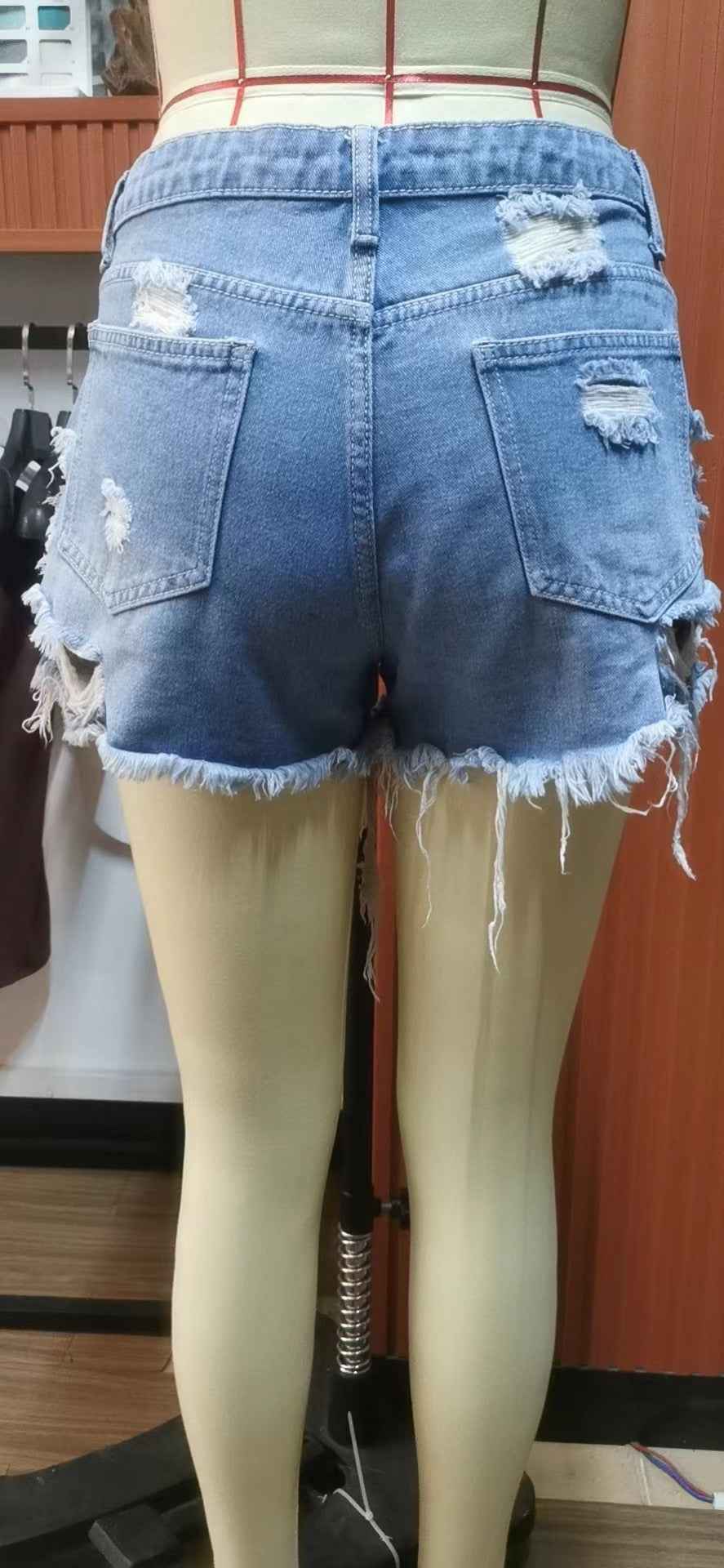 Irregular Asymmetric Raw Hem Ripped Cowboy Bottoms for Women