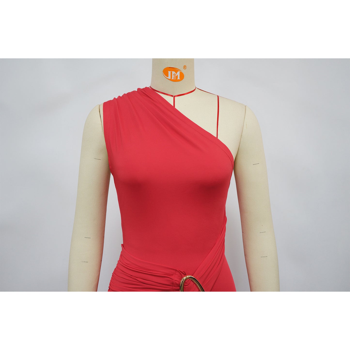 Women Metal Decoration Sexy Backless Dress One Shoulder Slim Dress