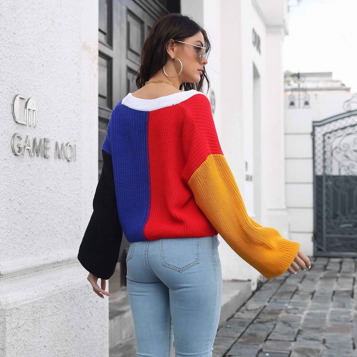 Knitted Cardigan Contrast Color Sweater