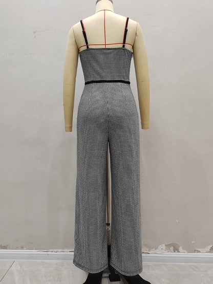 Jumpsuit Side Zipper Contrast Color Office Elegant Bandage Slim Fit New Arrivals