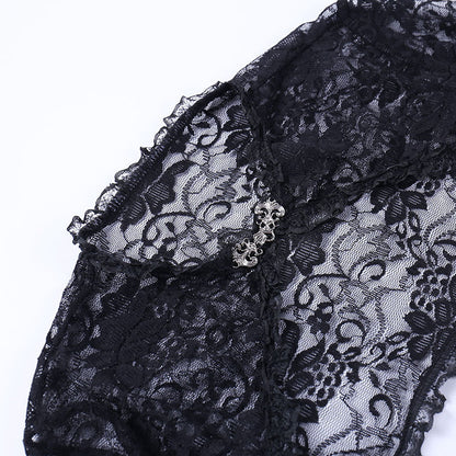 Gothic Classic Lace Flare Sleeve Blouse Y2K Rave