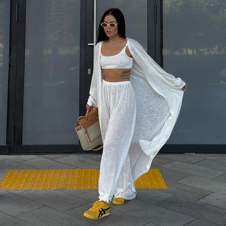 MUNSIEUR Long Sleeved Cardigan Leggings Set Three Piece