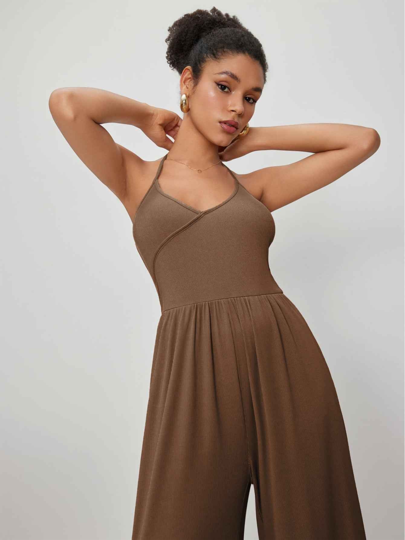 Drape Knit Lace up Halterneck Jumpsuit