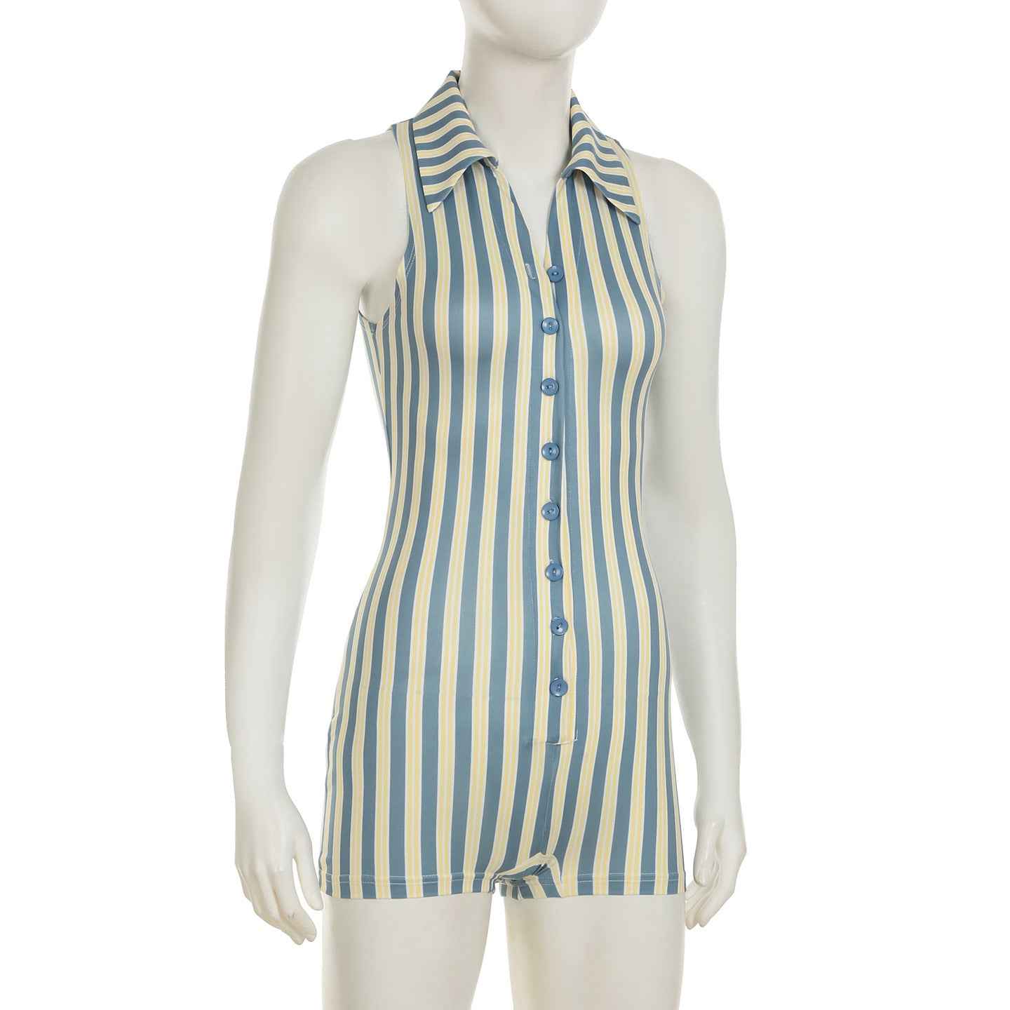 Sleeveless Romper Striped Contrast Color Street Hip