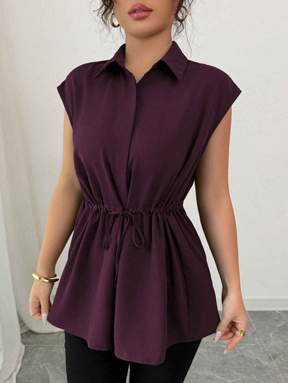 Solid Color Polo Collar Women's T-shirt