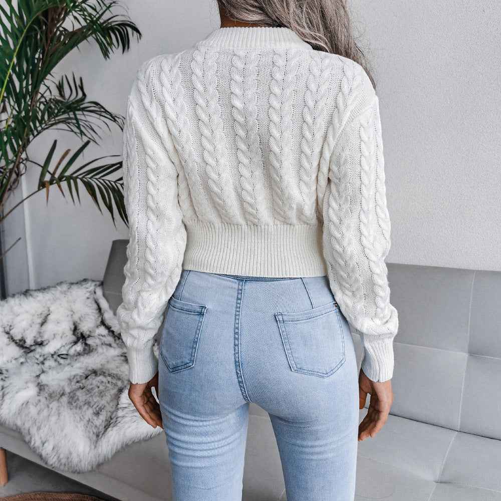 Waist Trimming Knitted Cropped Sweater