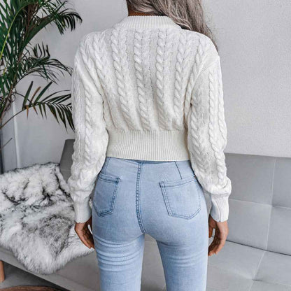 Waist Trimming Knitted Cropped Sweater