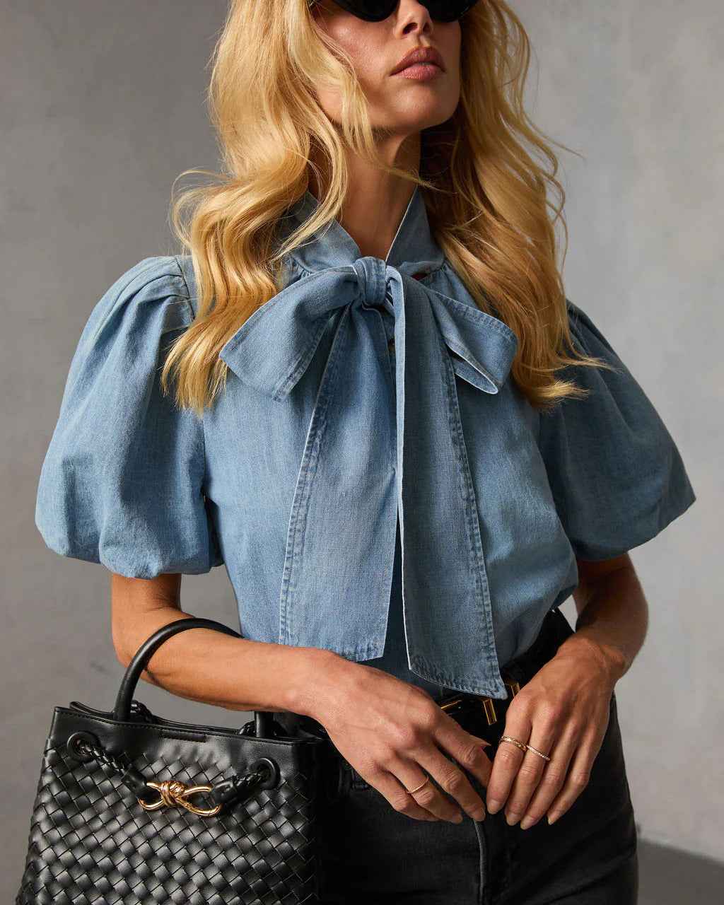 Spring Retro Lace up Denim Blouse