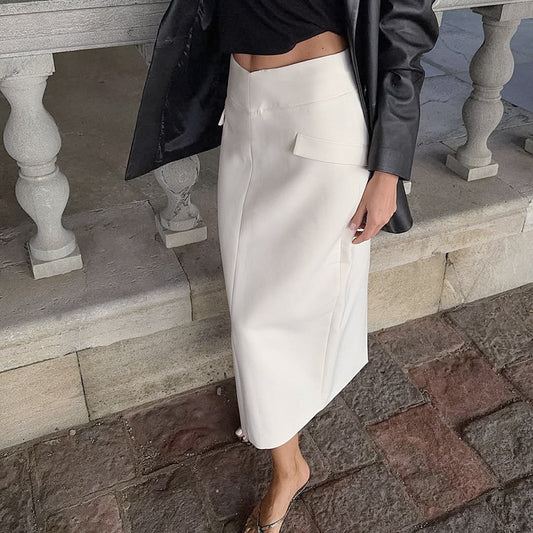MUNSIEUR Retro Straight Skirt for Women Spring A line
