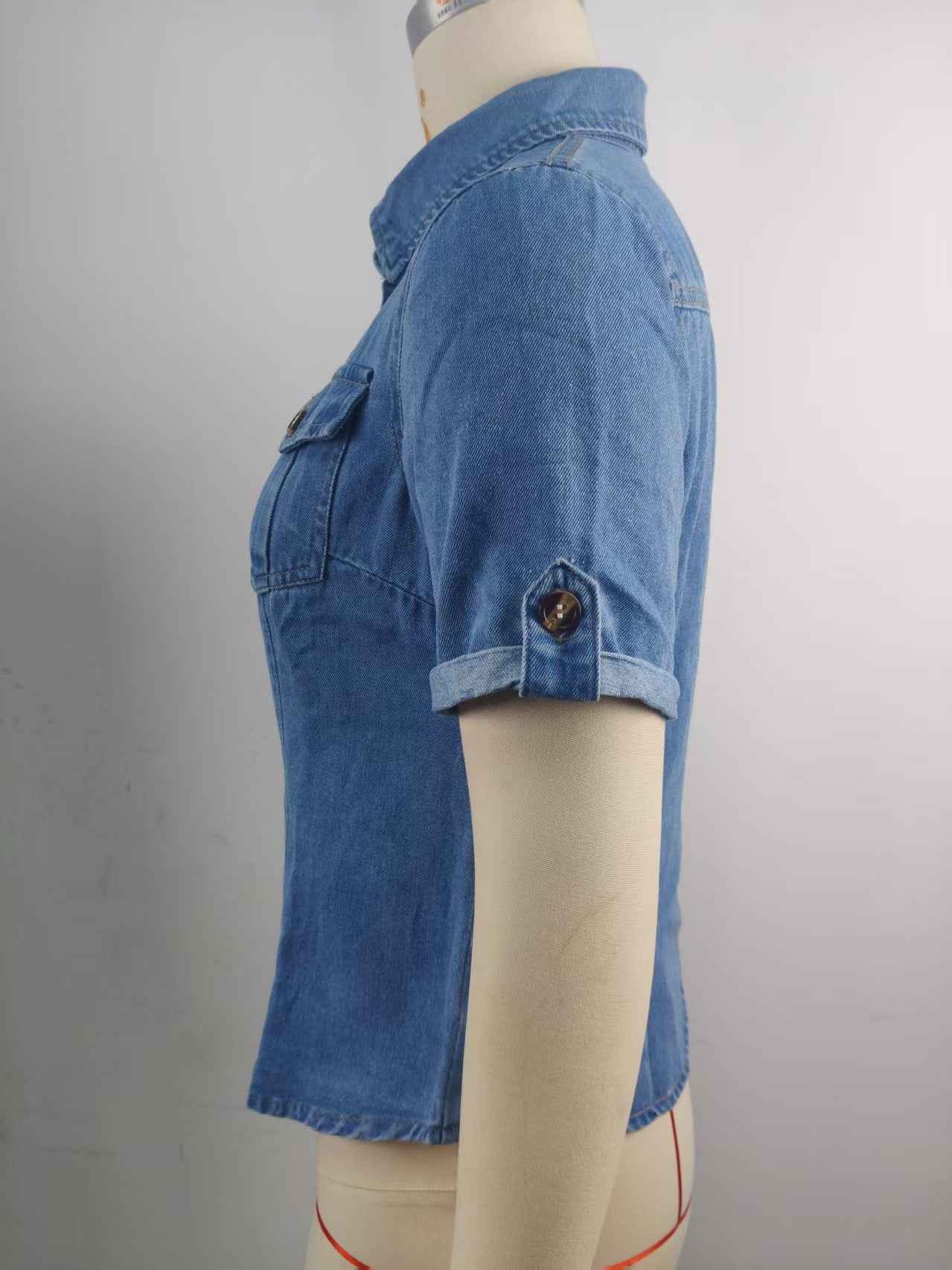 Washed Denim Collared Blouse for Women
