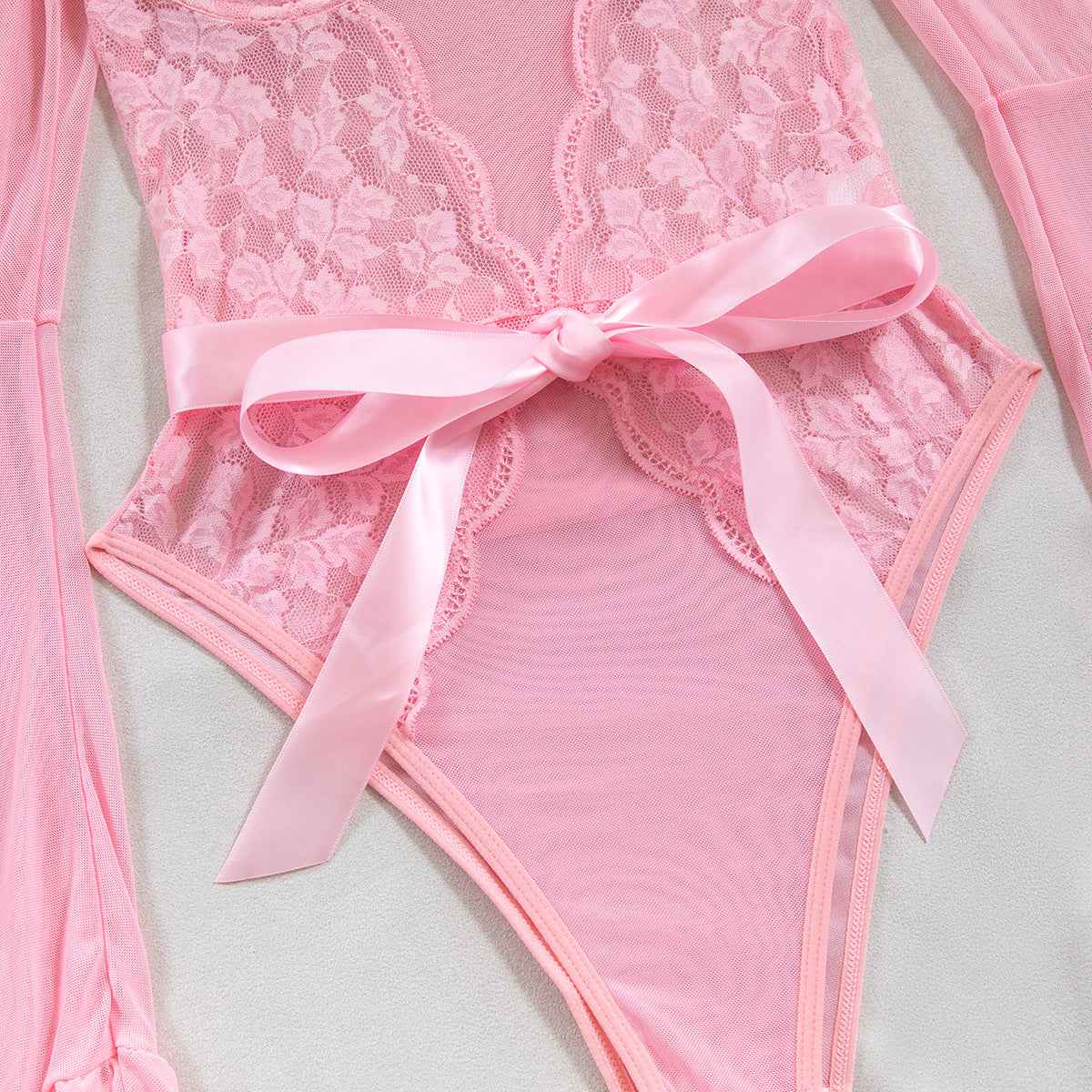 Lace Stitching Elastic Mesh Flared Bodysuit