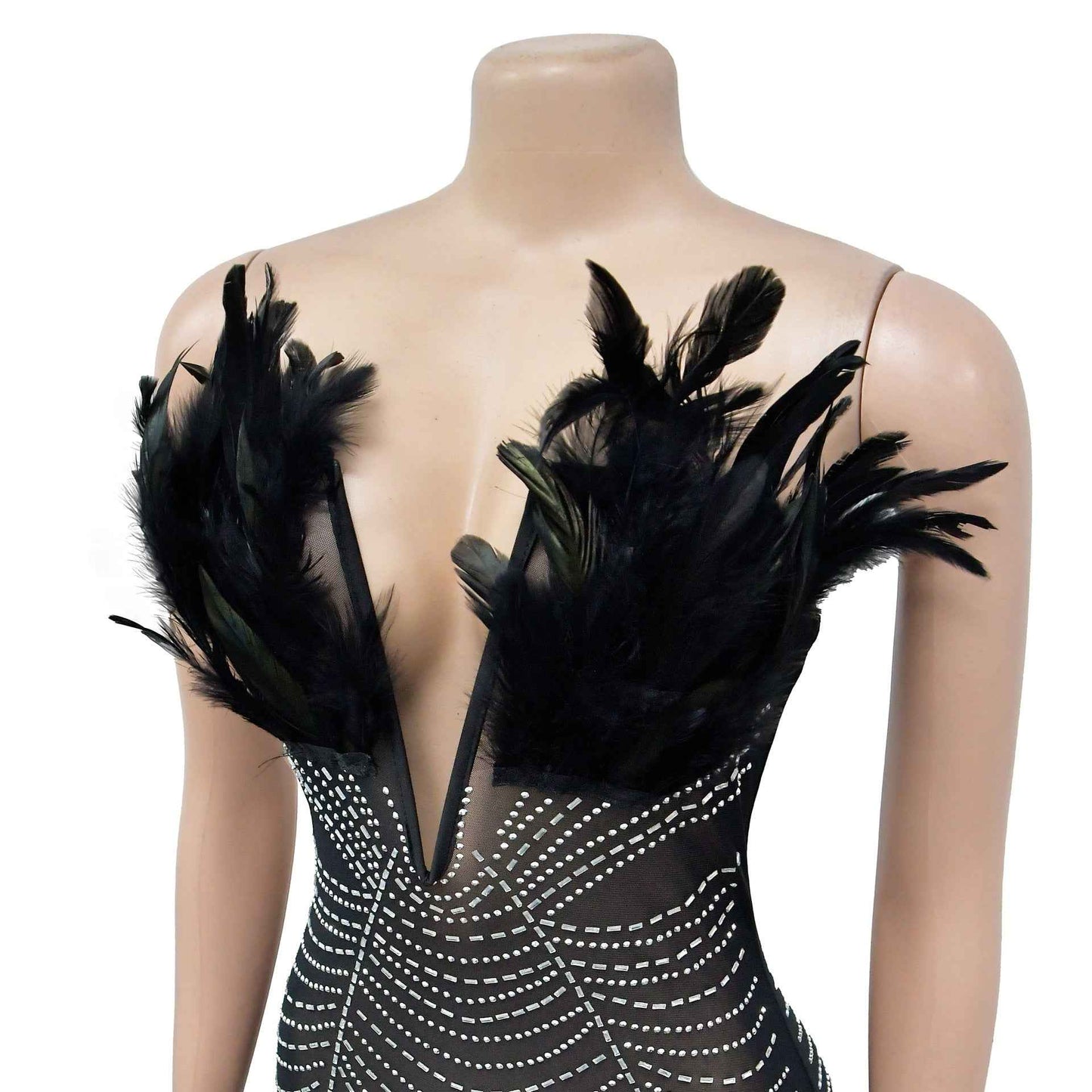 Solid Color Sexy Mesh Rhinestone Jumpsuit