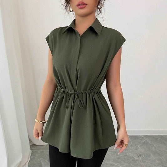Solid Color Polo Collar Women's T-shirt