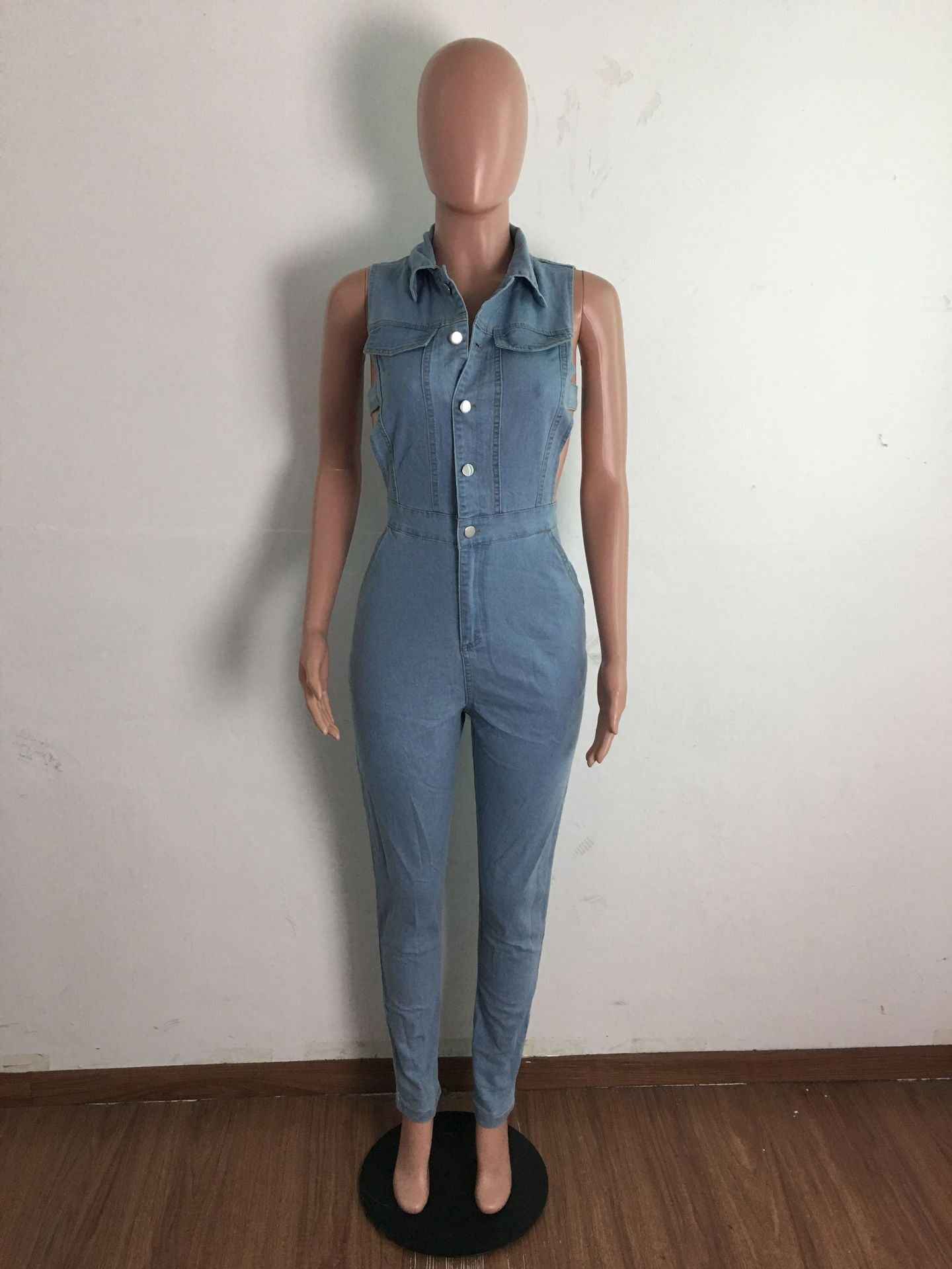 Denim Women Wear Slim Fit Jumpsuit