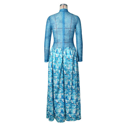 Summer Mesh Floral Print Dress Abstract Flowy Boho Style