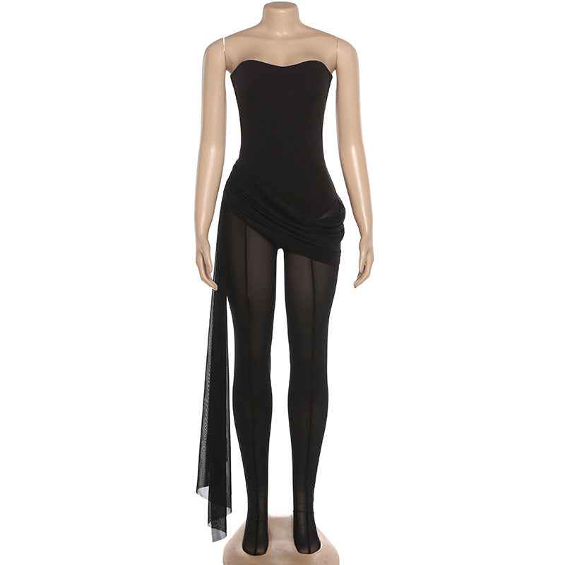 Slim Fit Backless Tube Top Jumpsuit
