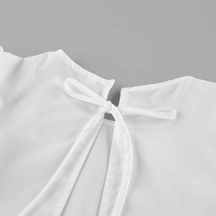 Gentle Polyester Cotton White Flying Sleeve Blouse
