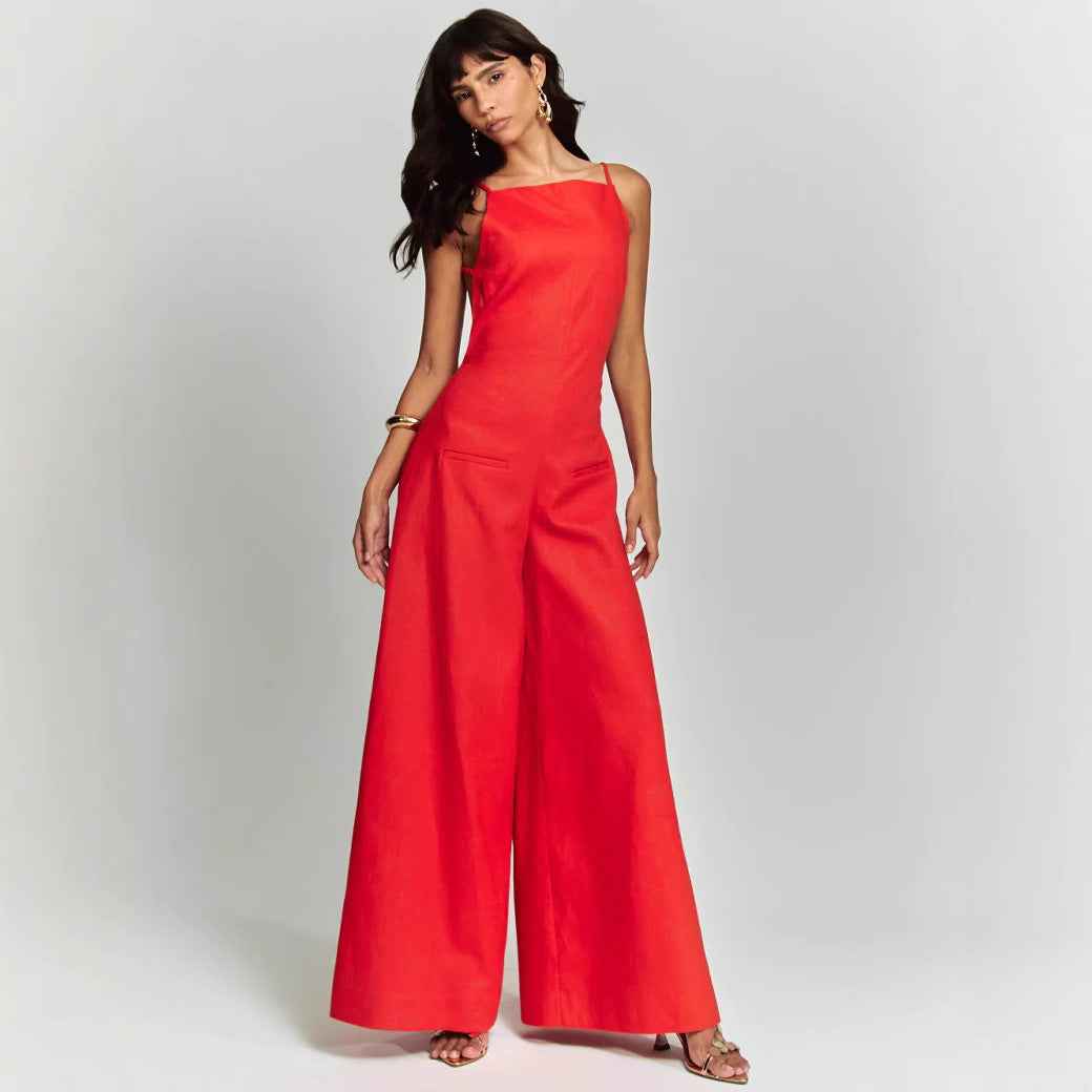 Spring Summer Suspender Sleeveless Jumpsuit Loose Vacation One Piece Wide Leg Trousers for Women