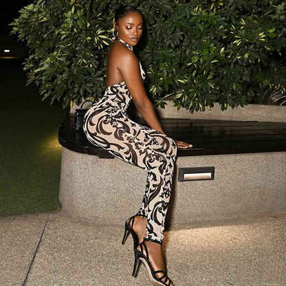 Women Striped Jumpsuit Backless