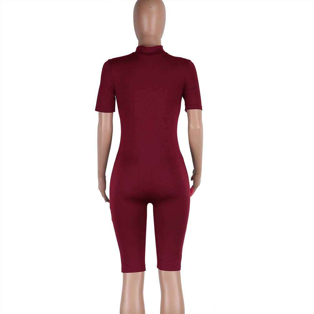 Sexy Deep V Plunge Romper w Zipper