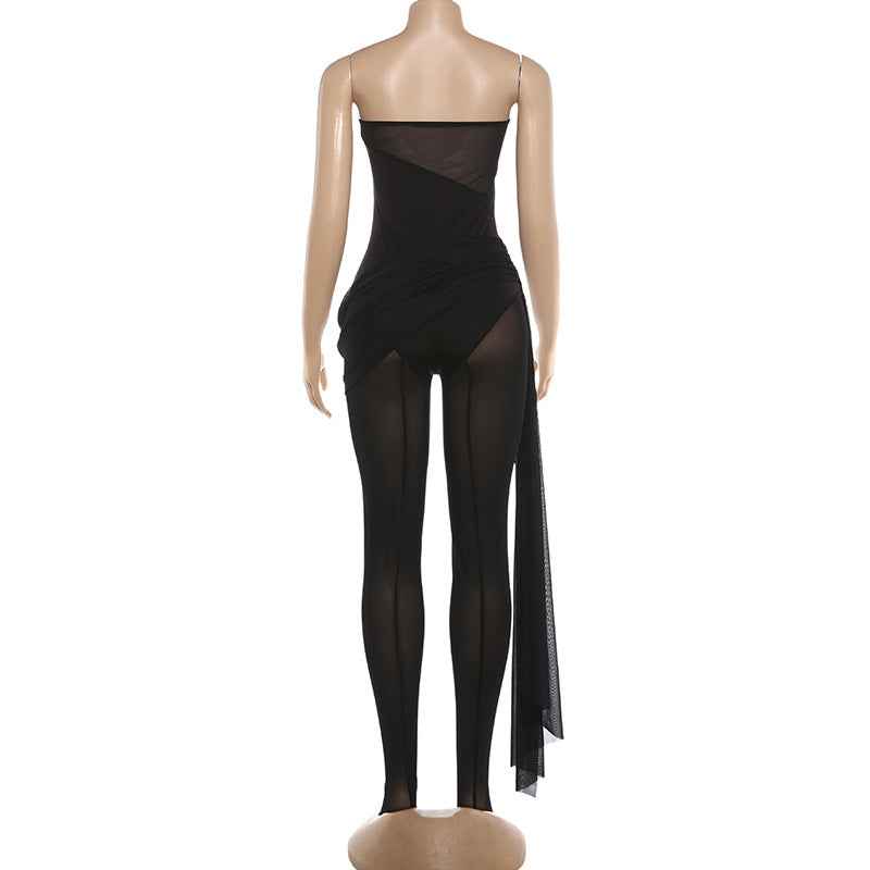 Slim Fit Backless Tube Top Jumpsuit