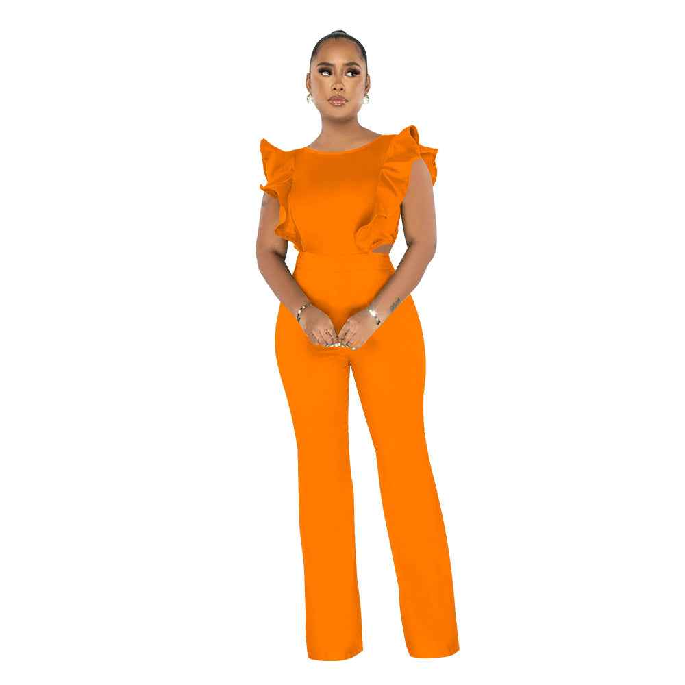 Ruffled Solid Color Jumpsuit