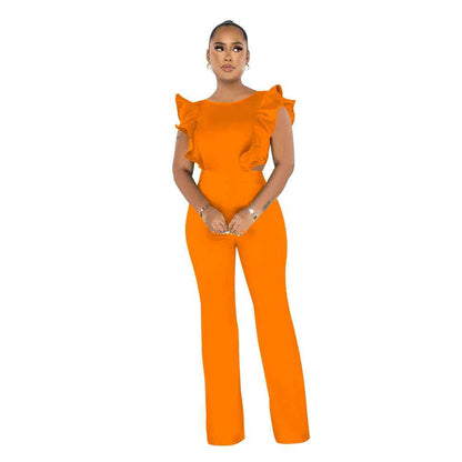 Ruffled Solid Color Jumpsuit