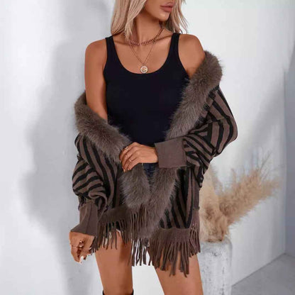 Striped Tassel Knitted Sweater for Women
