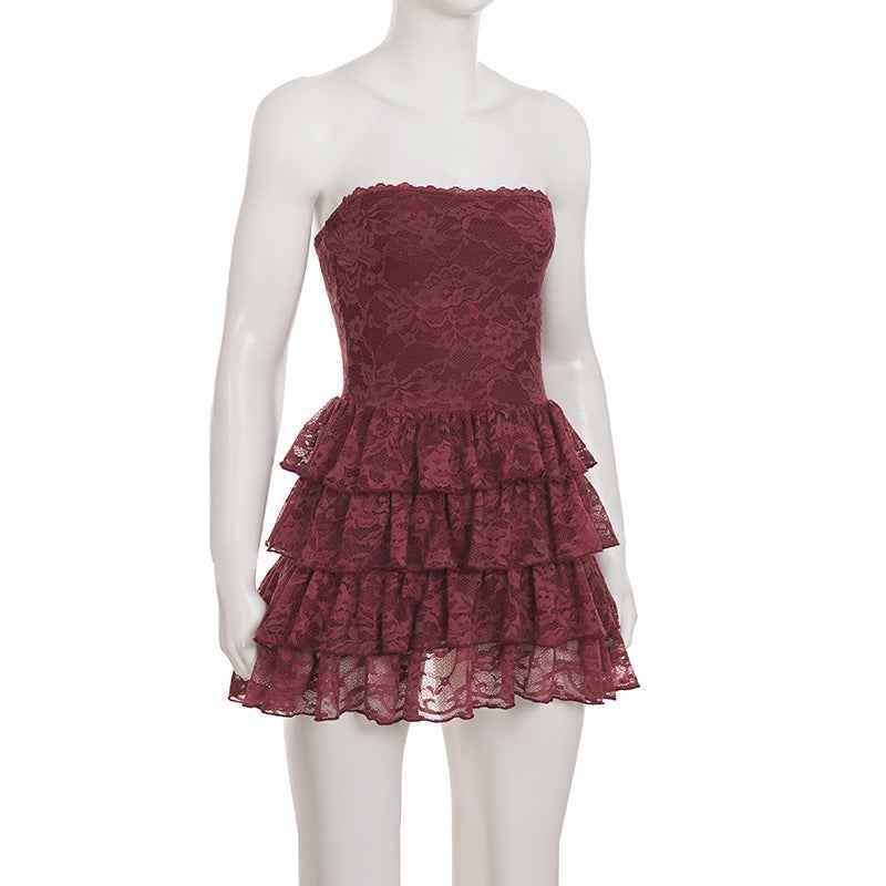 Lace Stitching Puffy Tiered Dress Summer Set