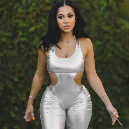Faux Leather Sexy Cutout Backless Slim Fit Sling Jumpsuit (Medium Only)