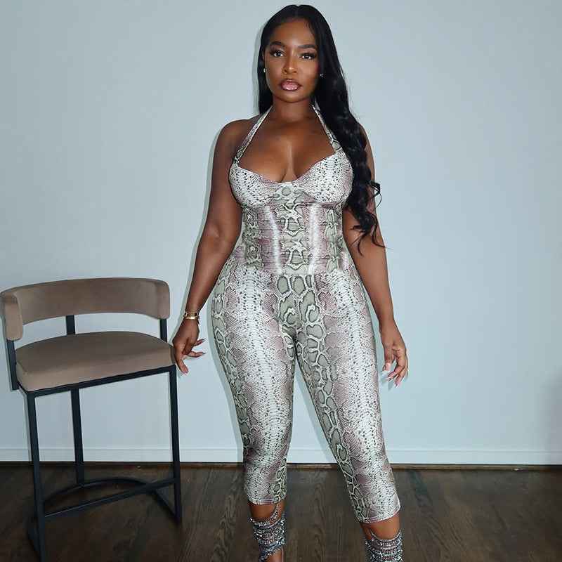 Snake Print Sling Slim Fit Jumpsuit