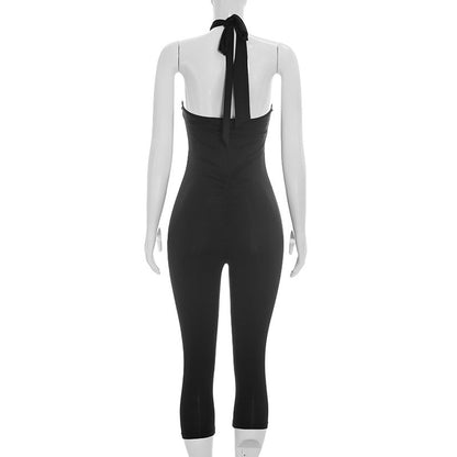 MUNSIEUR Slim Fit Sleeveless Halter Cross Jumpsuit