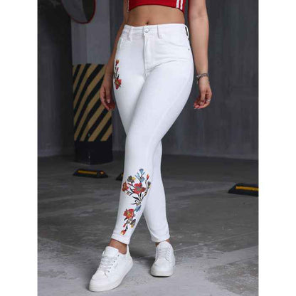 Floral Embroidered Casual Women's Denim Skinny Jeans