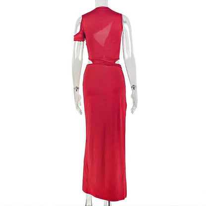 Solid Color Asymmetric  Pleated Dress